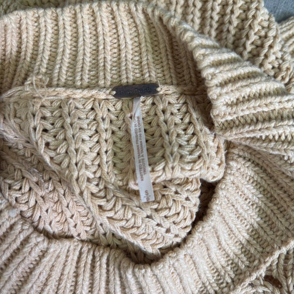 Free People Bell Song Mixed Knit Pullover Sweater Sandcastle Beige Size Small - Picture 8 of 14